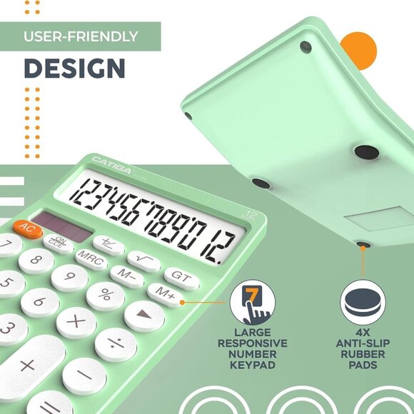 12 Digit Desktop Calculator with Large LCD Display, White Calculator, Round Desi - Picture 5 of 7